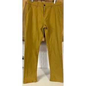 Plaid&Plain Slim Fit Chinos Mens 36x32 Khaki New Mustard Stretch Trousers